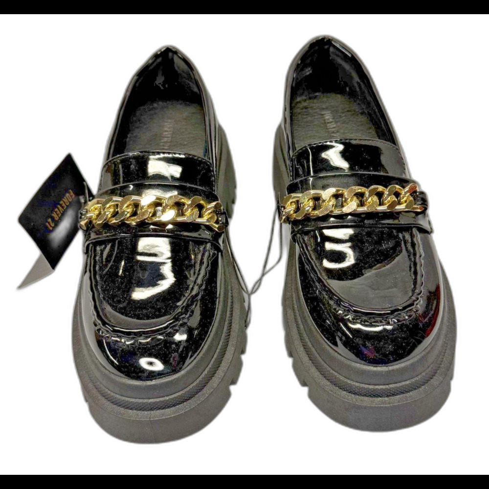 Forever 21 Black Patent Platform Oxfords Gold Chain Chunky Lug Sole 5.5 Goth